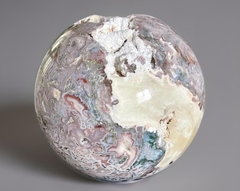 Pink Moss Agate Statement Sphere with Calcite