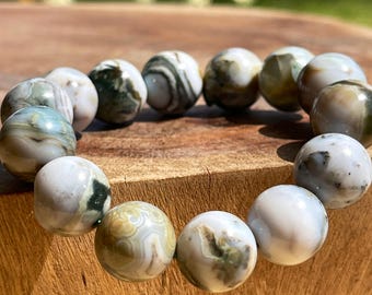8th Vein Ocean Jasper Bracelet 14mm beads, Orbicular Ocean Jasper old stock, collectors edition jewelry