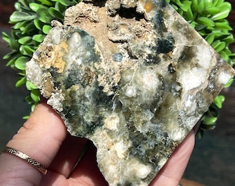 6th Vein Ocean Jasper Druzy Slab| Green Yellow Blue Ocean Jasper | Druzy Jasper vein | Ocean Orbicular Jasper | Raw Ocean Jasper