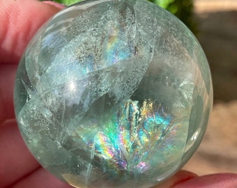 Green Fluorite Sphere, Natural Rainbow Fluorite Crystal ball, HQ Unique Rocks