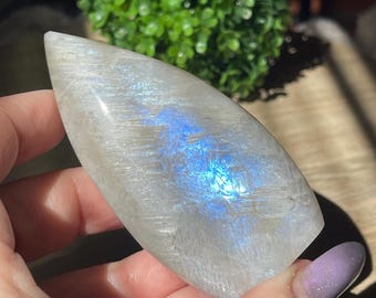 Moonstone Teardrop Flame, White Moonstone with Blue & Rainbow Flash, Beautiful Crystal Gifts