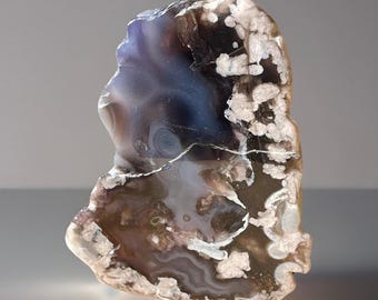 Black Flower Agate Large Slab - Natural Agate Stone with Pink Flowers - Unique Semipolished Crystal