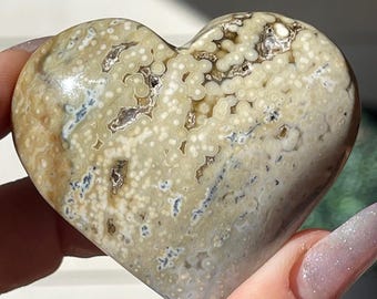 8th Vein Orbicular Ocean Jasper Heart with Bubbles and Quartz