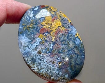 Scenic Blue & Gold Moss Agate Palmstone