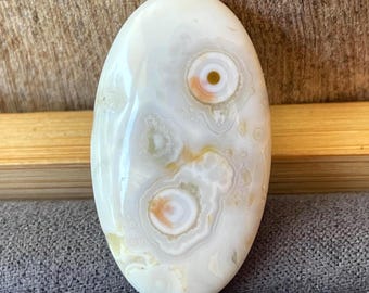 1st Vein Orbicular Ocean Jasper Flat Back - Cabochon Gemstone Oval Shape Mini Palmstone (127)