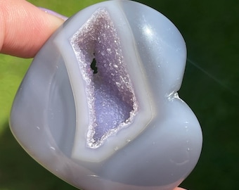 Agate Crystal Heart with Lavender Druzy (68)