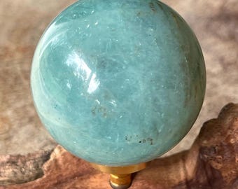 Aquamarine Sphere, Untreated Natural Mineral Polished Crystal Specimen, Brazilian Blue Aqua Ball, Collector’s Crystal (472)
