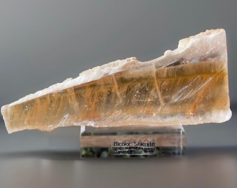 Bicolor Selenite Crystal Specimen from Montalban Spain, Rare Bi-Color Selenite Plate, Iridescent Rainbow Selenite with Lutite & Iron Oxide