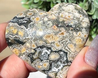 Ocean Jasper Heart - Orbicular Jasper Carvings - Natural Madagascar Ocean Jasper