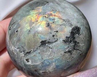 Labradorite Sphere with Orange & Gold Purple Pink Double Sided Flash - #90