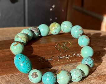 Turquoise Bracelet - Stretchy 12mm 18mm beads, Collector’s edition Unique Handmade Jewelry
