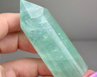 Baja Fluorite Round Tower • Green Fluorite Point • AAA HQ Crystal - #96 • Cylinder Crystal Tower