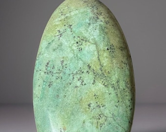 Natural Green Opal Freeform with Dendritic Inclusions, Madagascar Green Blue Mineral Specimen, Polished Decorative Stone