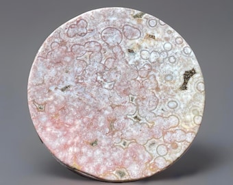 Orbicular Ocean Jasper Disc: Pink Madagascar Crystal Slice (57mm)