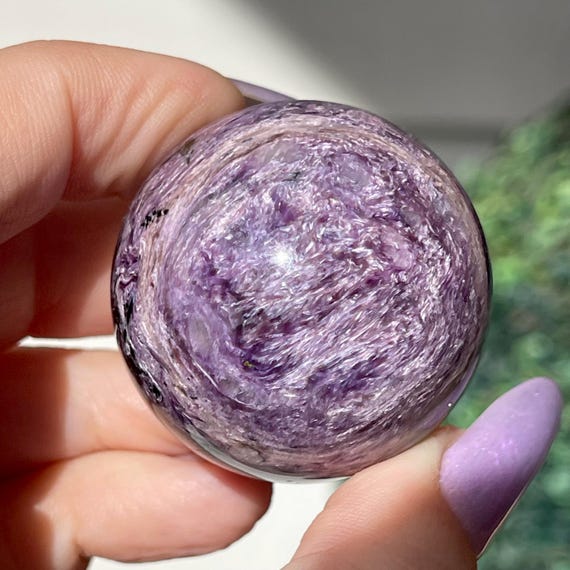Charoite Sphere, Energy Crystals, Natural Chatoyant Purple Pink