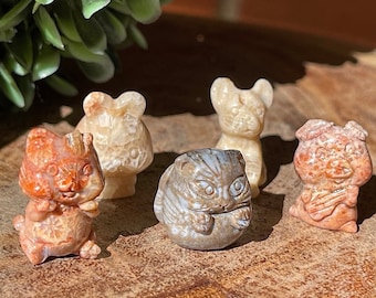 Tiny Fossilized Coral Animals , Small Crystal Carvings, Mini Pig, Frenchie, Baby Cat, Bunny, Miniature Crystals, Coral Animal Beads