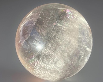 Rare White Fluorite Sphere with Pink Phantoms and Mica: HQ Fluorite Polished Crystal (381)