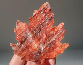 Fire Quartz Autumn Handcarved Crystal Leaf: Flashy and Full of Rainbows