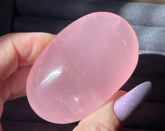 Pink Jelly ROSE Quartz with Chatoyant Cats eye flash, Premium Translucent Vivid Rose Quartz Palmstone
