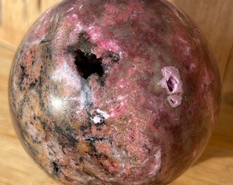 Cobalto Calcite with Purple Druzy & Dendritic Inclusions Sphere, Collector’s Congo cobaltoan calcite, HQ Crystals A Must-Have Collectible