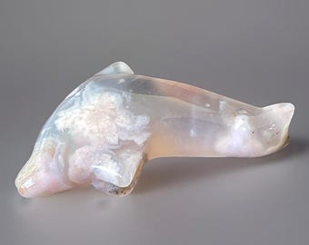 Jelly Flower Agate Dolphin Crystal Figurine