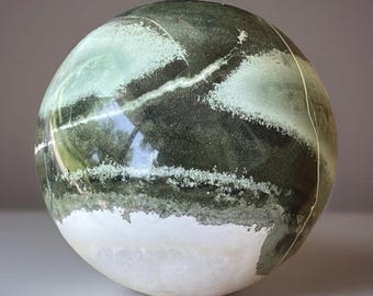 Green Jasper Sphere • Natural Polished Stone Ball • Crystals for Gifting Collecting & Decorating • Green White Jasper