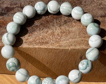 Ocean Agate Bracelet , Orbicular Ocean Agate , Blue, White Eye Agate ,  collectors edition