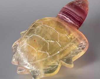 Pink & Yellow Candy Fluorite Crystal Turtle #13