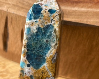 Blue Apatite with sunstone and Agate Tower -  Manifestation Stone