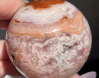 Pink Lace Agate Sphere, Indonesian Druzy Agate Crystal Ball, Collector’s Agate ( 427)