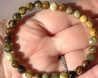 Green Tourmaline & Green Garnet Beaded Bracelet - Stretchy 6mm beads, Rare Gemstone Beads, Unique Handmade Jewelry