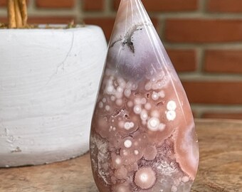 Amethyst Flower Agate Flame, Pink Amethyst Teardrop