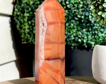 Carnelian Statement Tower with Quartz HQ Gifts for Crystal Collectors
