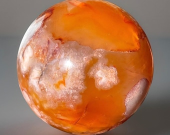 Carnelian Flower Agate Sphere, HQ Collectors Crystal Orb (40)