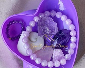 Shades of Purple Crystal Gift box set -Includes Rose Quartz Heart, Kunzite Bracelet, Amethyst Ring, Shiva heart, Unique Gift