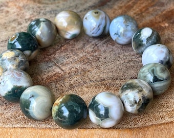 8th Vein Ocean Jasper Bracelet large beads-13/14mm, Orbicular Ocean Jasper, old stock collectors edition jewelry