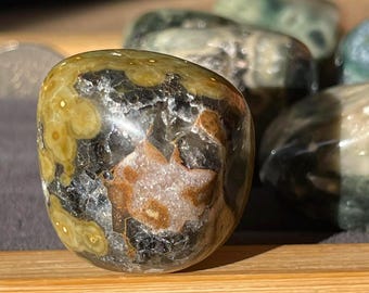 Ocean Jasper Crystal Tumbled Stone - You PICK, Polished Pocket Cubic Rock, Green Bubble Jasper