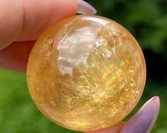Optical Honey Calcite Sphere Cats eye flash and Beautiful Rainbows - #73