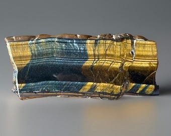 Blue & Yellow Tiger's Eye Slab, Natural Chatoyant Crystal (207)
