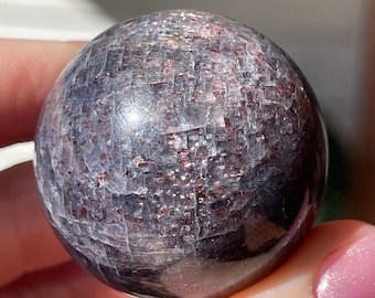 Iolite Sphere with Cats Eye flash and Pink Confetti  AAA Deep Blue Bloodshot Iolite , Rare Find Crystals, Cordierite Dichroite Water Sapphir