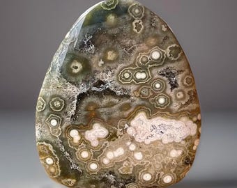 7th Vein Ocean Jasper Flame, Green Quartz Orbicular Jasper Polished Freeform, Madagascar Jasper Stone