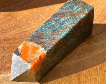 Blue Apatite with sunstone Tower | Manifestation Stone | Apatite Point | Crystal Tower | Crystal Gifts | Home Decor | AAA Grade Crystal’s