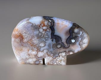 Zuni Style Bear Blue & Pink Flower Agate, Crystal Bear Carving, Spirit Animal Gift, Natural Stone Bear Sculpture