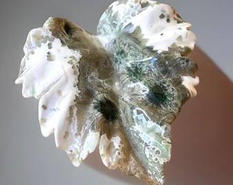 Old Stock Ocean Jasper Leaf Crystal Carving, Natural Ocean Jasper Plant Sculpture, Unique Madagascar Orbicular Jasper