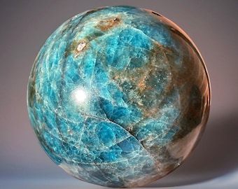 Blue Apatite XL Sphere, Manifestation Natural Stone, Apatite Sphere with Sunstone & Druzy Pockets – Rare Brazilian Crystal Gift
