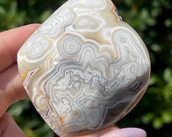 Crazy Lace Agate Freeform – Polished Crystal Stone, Natural Agate Specimen, Orbicular White & Red Lace Agate