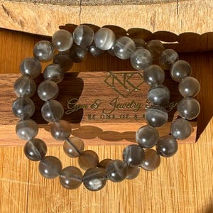 Black Moonstone Beaded Bracelet - 9mm Natural Stone Bracelet - Moonstone Crystal Layering Bracelet, Heart Chakra Gift