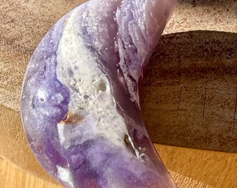 Silky Fluorite Puffy Crescent Moon Crystal Carving
