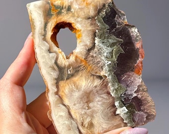 Rare Spanish Fluorite with Pyrite and Barite Slab: Unique Collectible Mineral Specimen