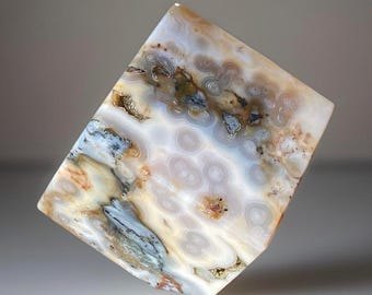 8th Vein Ocean Jasper Floating CUBE with Bubbles and Quartz, Druzy Jelly Ocean Orbicular Jasper AAA Madagascar Jasper